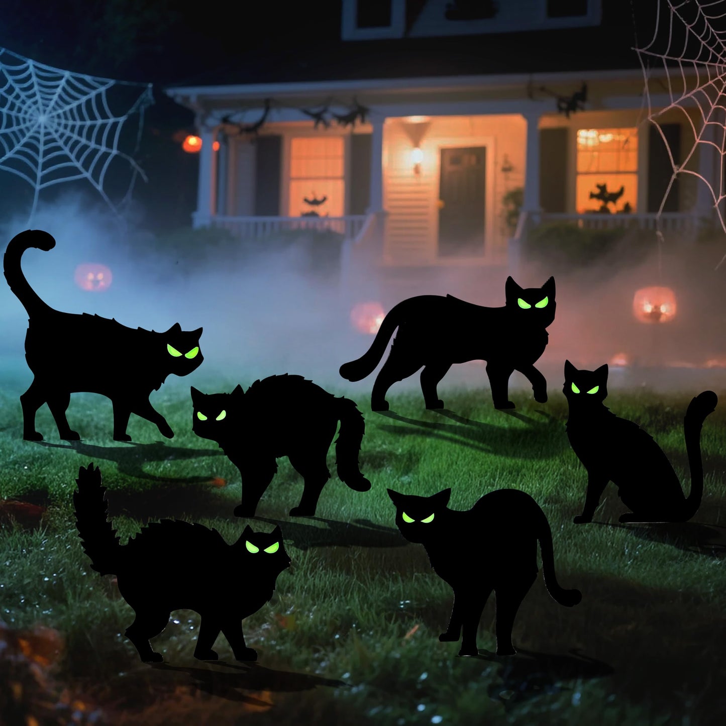 JOYIN 6 Pcs Halloween Yard Signs Decorations Outdoor, Halloween Black Cat Stakes with Glow in Dark Eyes, Scary Silhouette Decor for Pathway Graveyard Yard Garden Lawn Patio Party Supplies