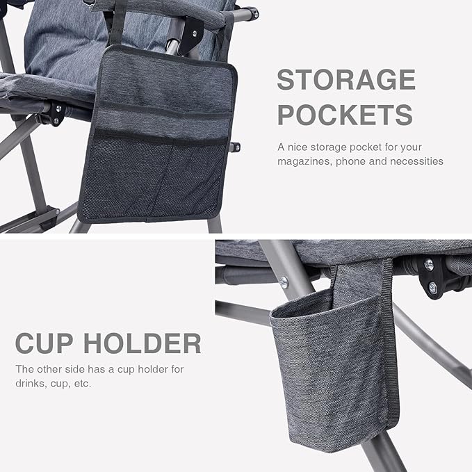 EVER ADVANCED Oversized Folding Rocking Camping Chair, Padded Portable Rocker