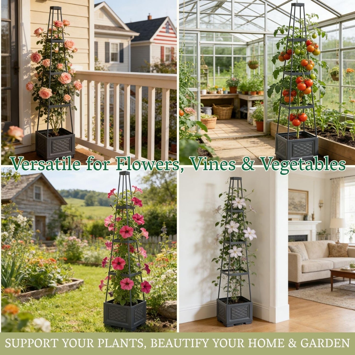 Chirpartti Rolling Tomato Planter with Trellis | Self-Watering Raised Garden Bed Tomato Pots for Growing Tomatoes | Planter Box with Trellis with Wheels for Climbing Plants Greenhouse Indoor Outdoor