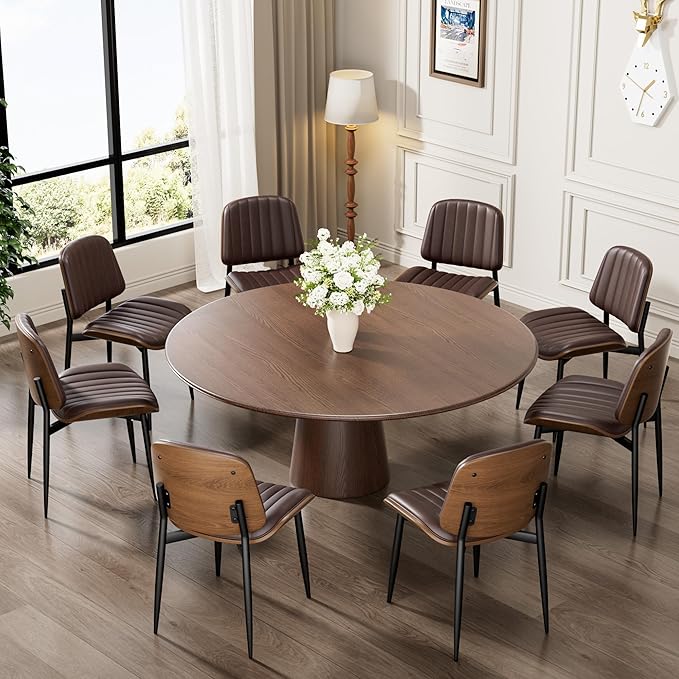 REONEY Dining Chairs Set of 4, Mid-Century Modern Upholstered PU Leather Chairs