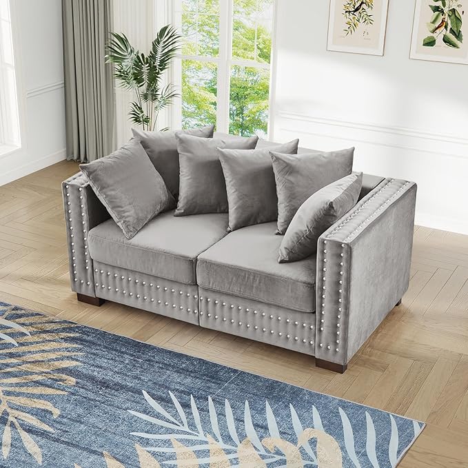 60.5"W Loveseat Sofa, Velvet Mid Century Modern Couch