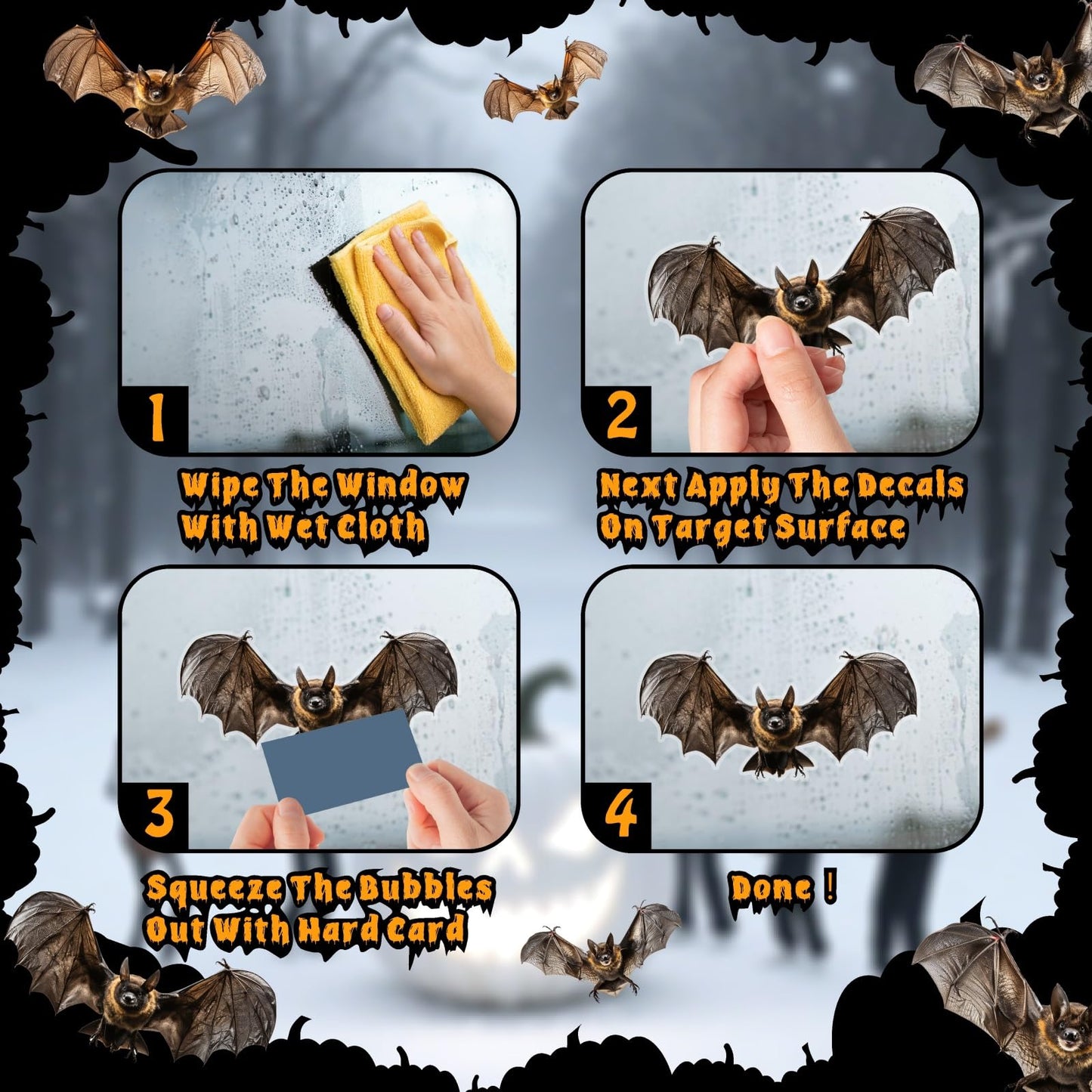Halloween Window Decorations Clings Decor Large Bats Decals Removable Halloween Glass Stickers Indoor Spooky Bats Clings Double-Sided Scary Static Cling for Holiday Party Outdoor Decoration Supplies