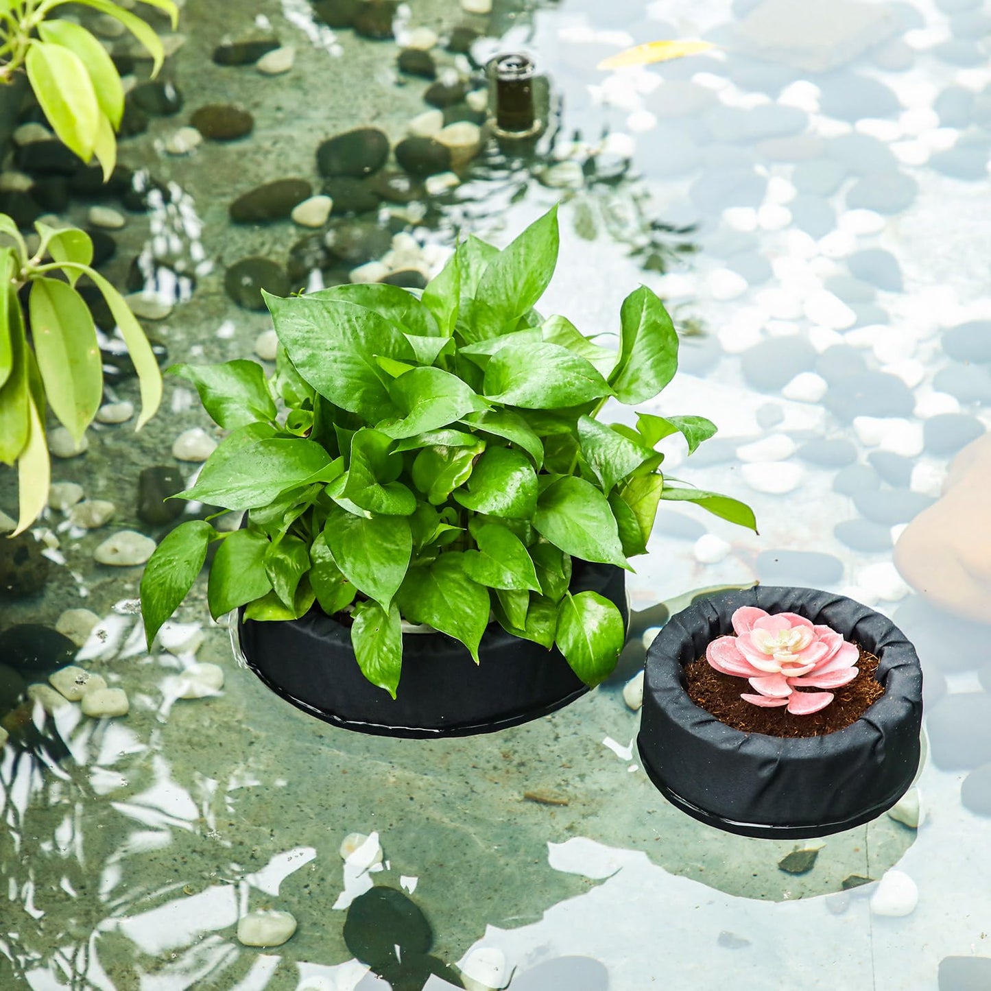 RimCereal 2 Pcs Floating Pond Planter Woven Fabric Floating Planters for Ponds Hydroponics Floating Planter for Ponds Water Features and Aquascape Decorations