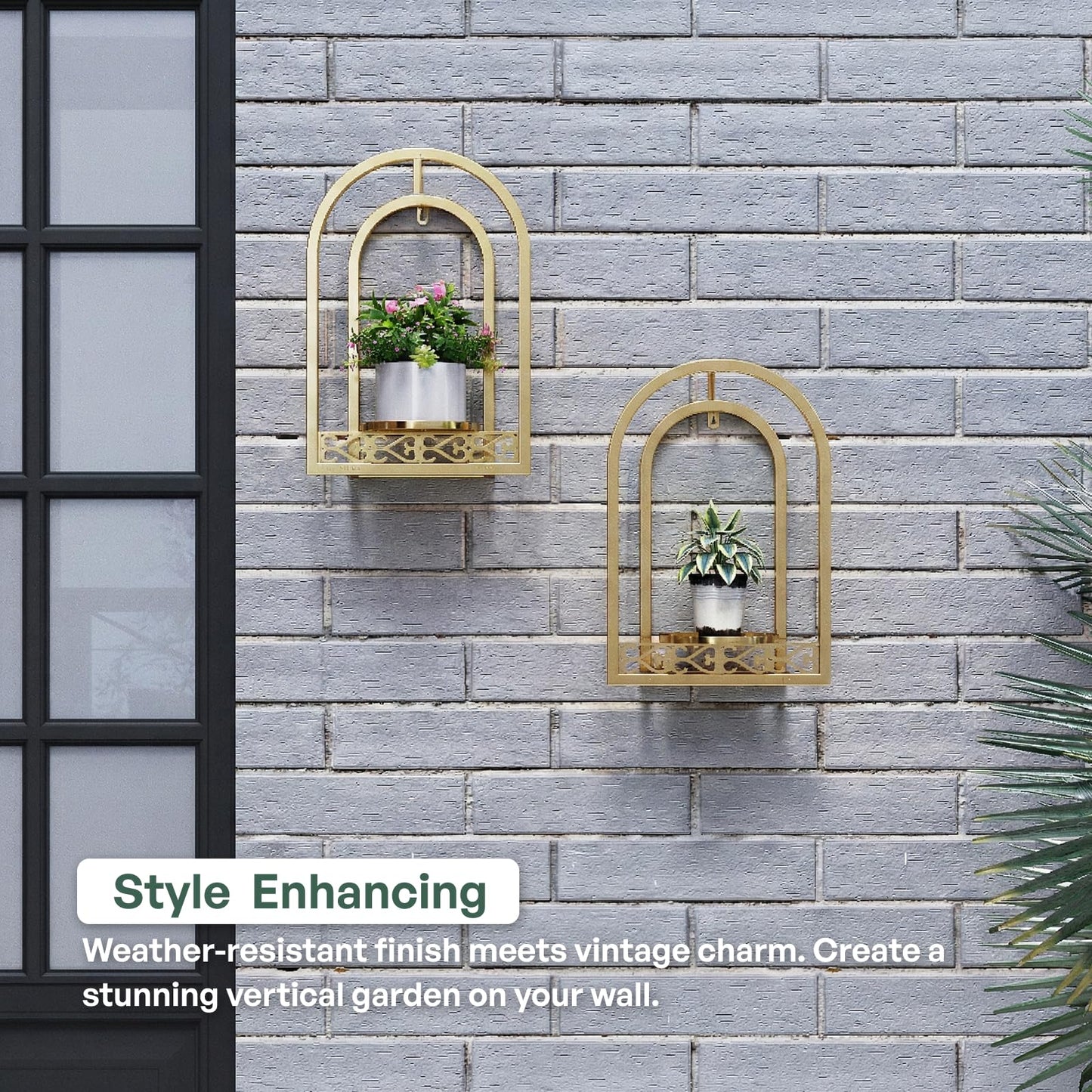 Rioneta Hanging Planter for Indoor & Outdoor Plants, Mid Century Modern Iron Frame Wall Decor for Living Room Garden Patio 3 Pack Gold(No Light)