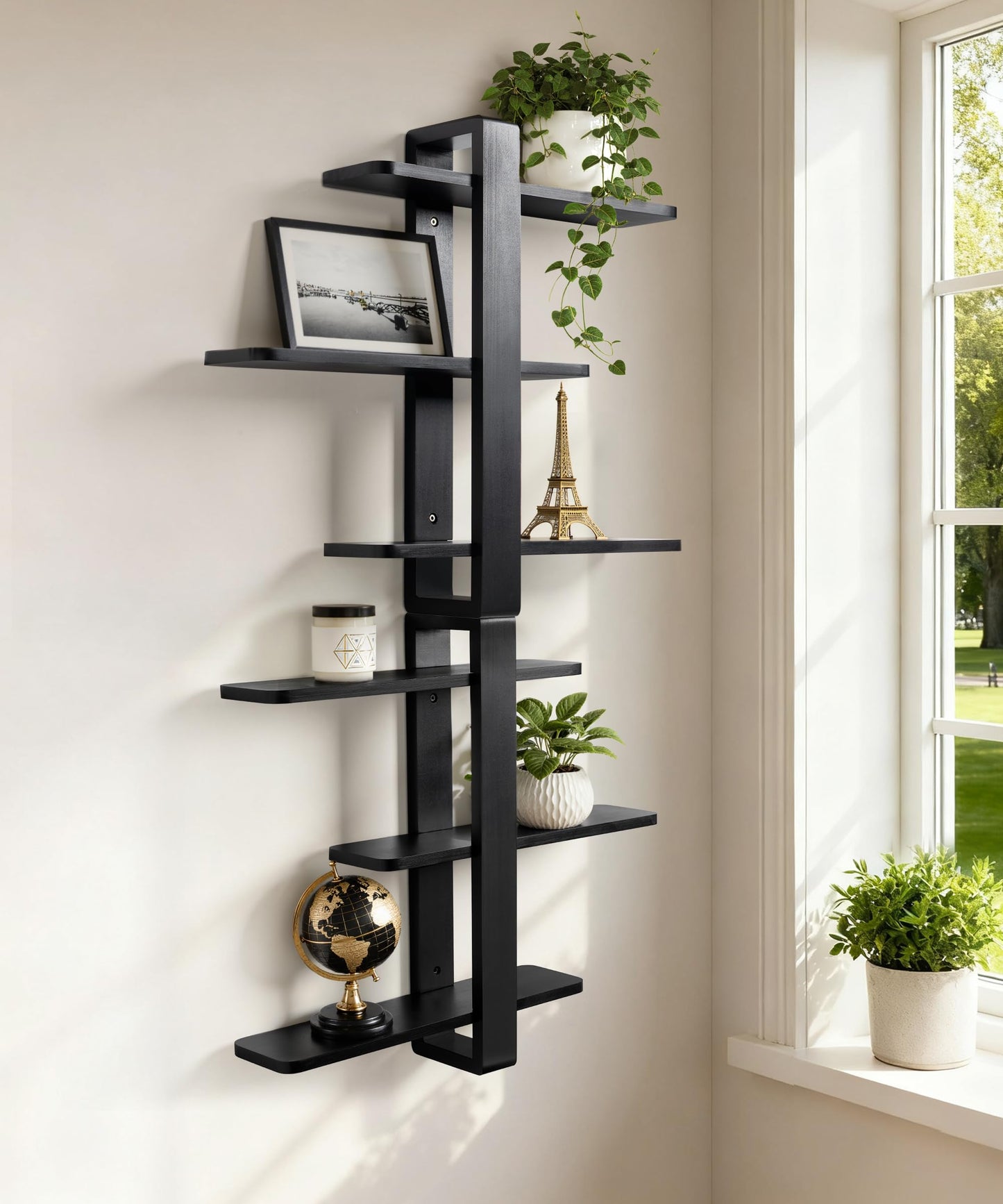 SUMGAR Black Floating Shelves for Wall Mounted Shelving Unit All Pine Wood 3 Tier Large Shelf for Bedroom Living Room Office Bathroom Home Decoration Storage Plant Photo Display Modern 20in
