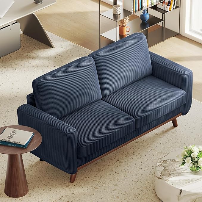 Vesgantti 68" Loveseat Sofa Dark Blue, Comfy Corduroy Couch