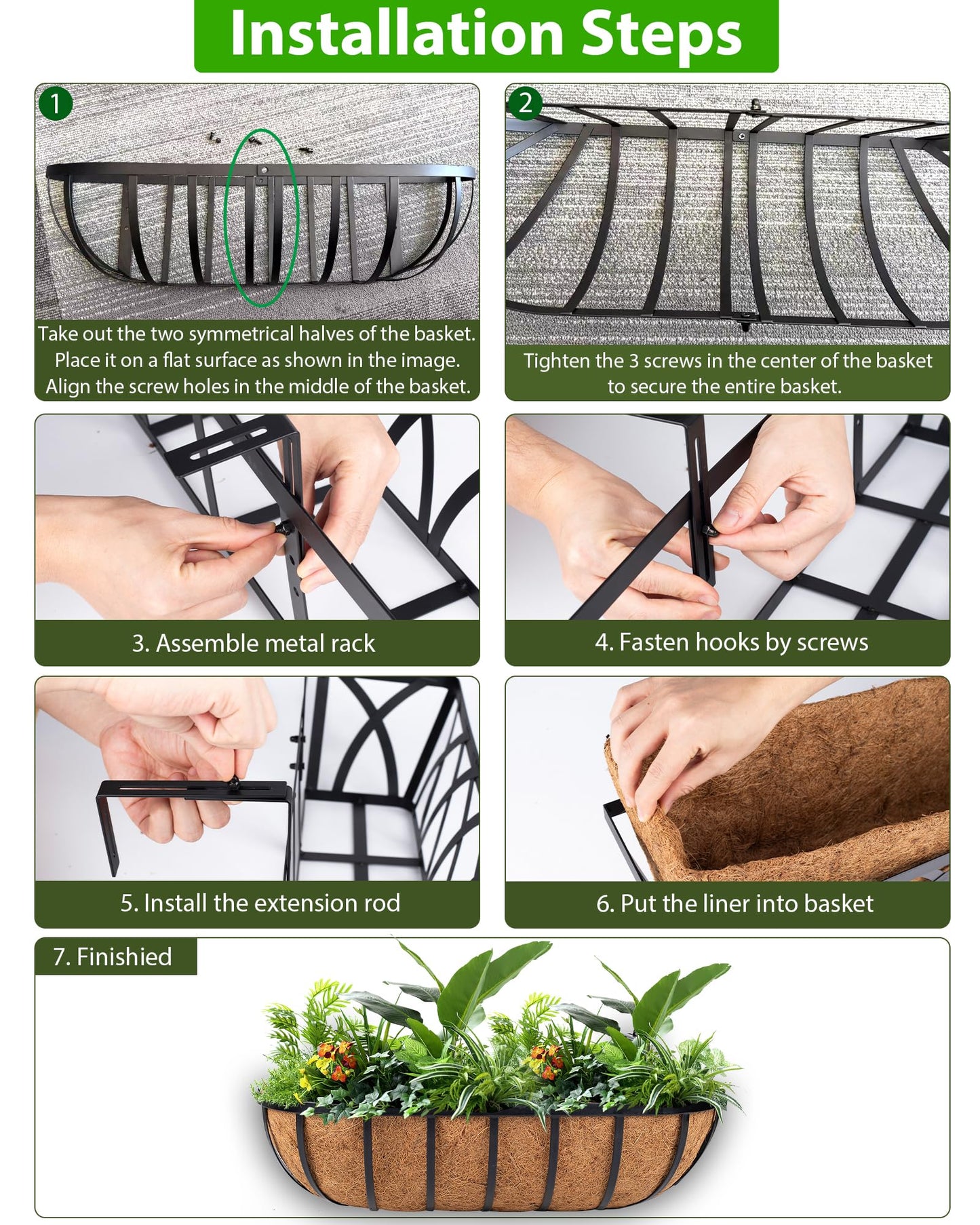 HKZ Deck Balcony Railing Planter Window Boxes - 4 Pack 24 Inch Planter Box, Balcony Planters Railing Hanging, Window Boxes Outdoor Fence Planters