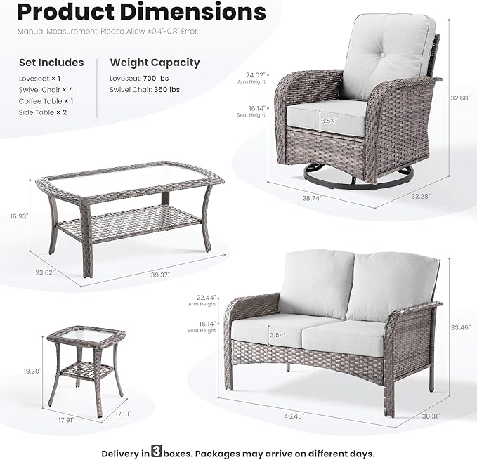 ovios 8-Piece Patio Furniture Set, Outdoor Wicker Sofa