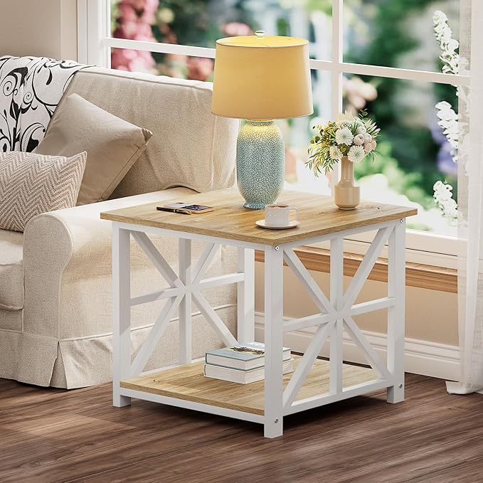 GreenForest End Table with 2-Tier Storage Shelf, 24 inch Large Side Table