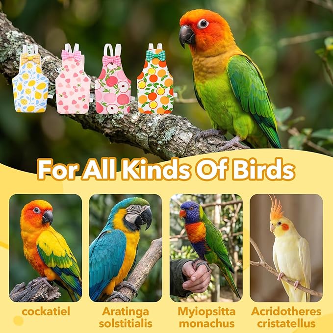 4Pcs Bird Diaper - Cute Pet Bird Diaper with Waterproof Inner, Reusable Flight Suit for Cockatiel Parakeet (Medium)