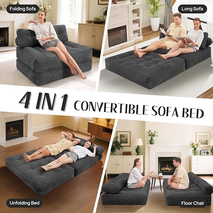 HABUTWAY Folding Sofa Bed, Foldable Floor Sofa Lounge w/Dual-Pillow & Handle