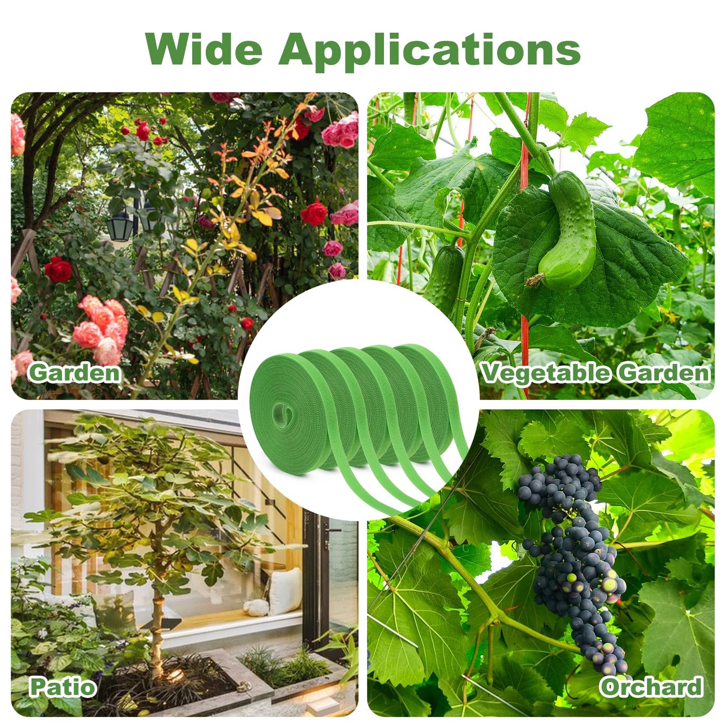 Sumalon 6 Rolls 196 Ft Green Plant Tape for Climbing Plants, 1/2 Inch Reusable Plant Stretch Ties, Adjustable Tomato Plant Supports, Plant Twist Ties for Gardening, Home, Office