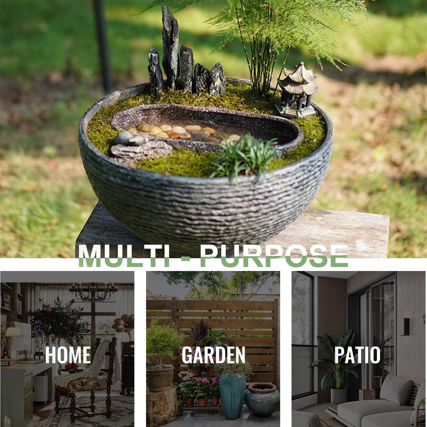 Sungmor Large Garden Bowl Planter Water Plant Pot, Miniature Landscaping Succulent Planter, 15.6 Inch Marble Texture Water Lily Pots, Small Fountain Base Mini Fish Pond Bird Bath
