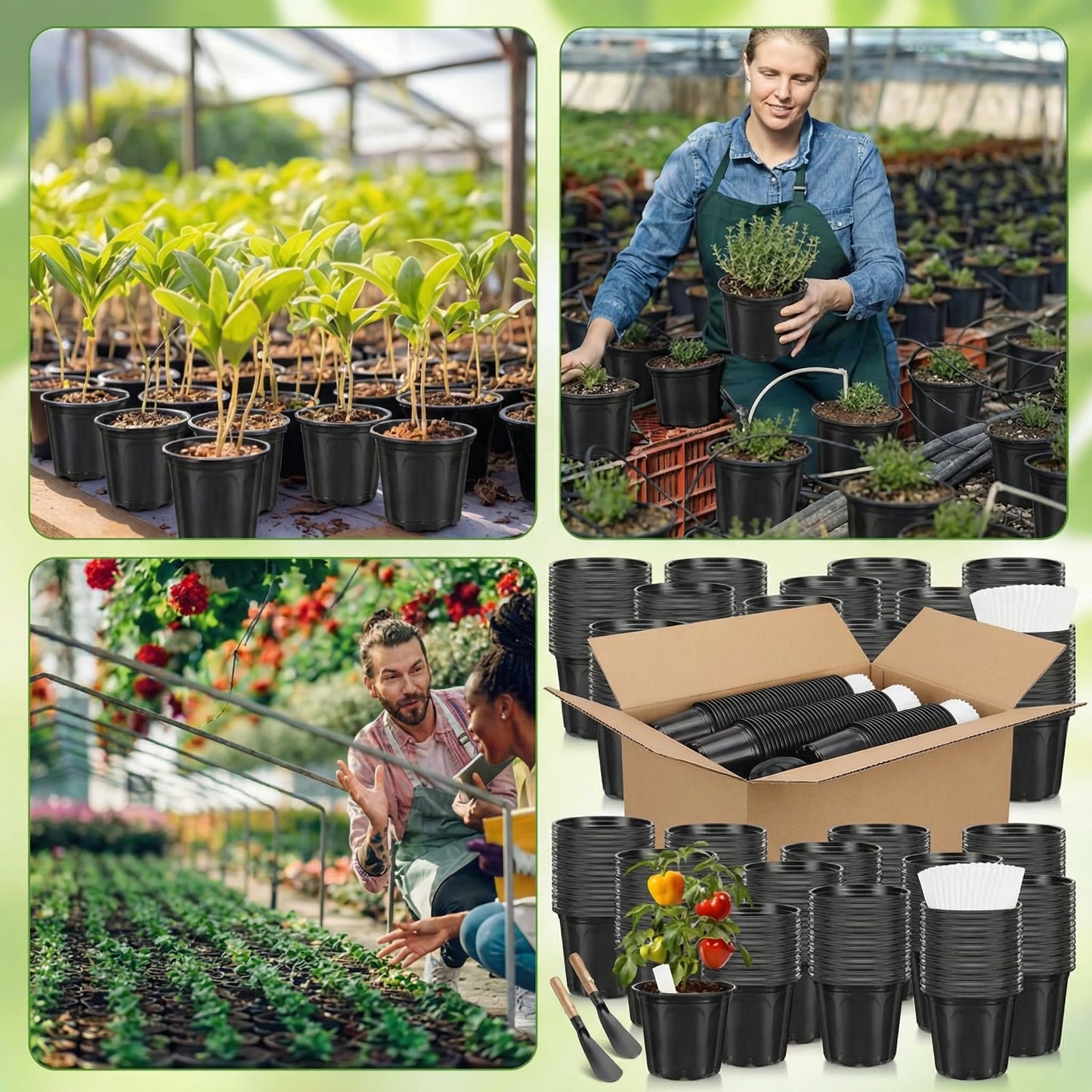 RimCereal 1200 Pcs 1 Gallon Plastic Plants Nursery Pots Bulk with Plant Labels, Thickened Soft Black Seedling Pots with Drainage Holes, Flower Plant Containers with Shovel for Seed Succulents Supply