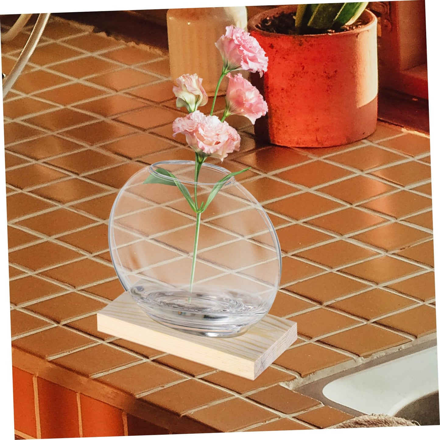 balacoo 2sets Hydroponics Glass Vase Small Propagation Terrariums with Eucalyptus Base for Indoor Plant Display Home Decor and Flower Propagation for Greenery and Floral Arrangements