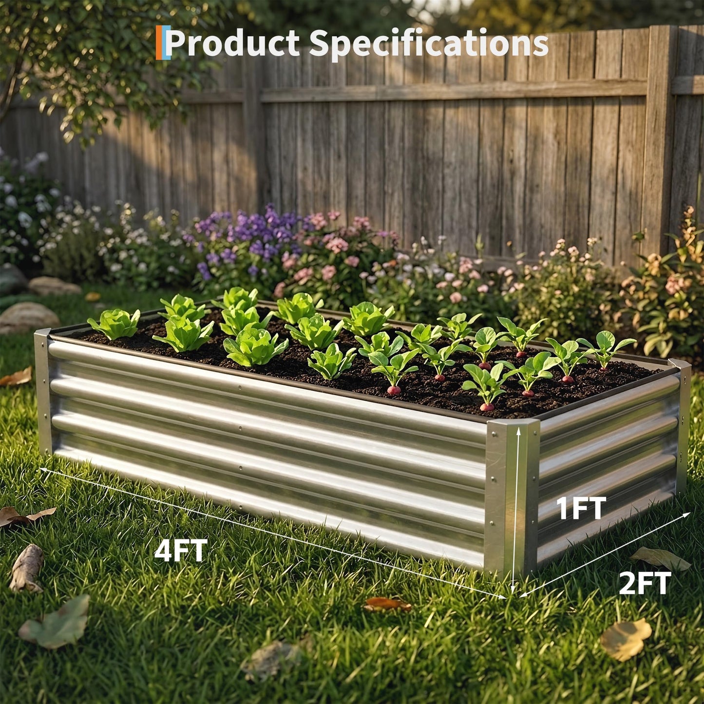 ActiveTrail 2 Pack Galvanized Raised Garden Bed Kit, Large Rectangular Metal Oval Raised Garden Beds, Outdoor Deep Root Box Planter for Gardening, Vegetables, Flowers, Herbs (4x2x1FT, Silver)