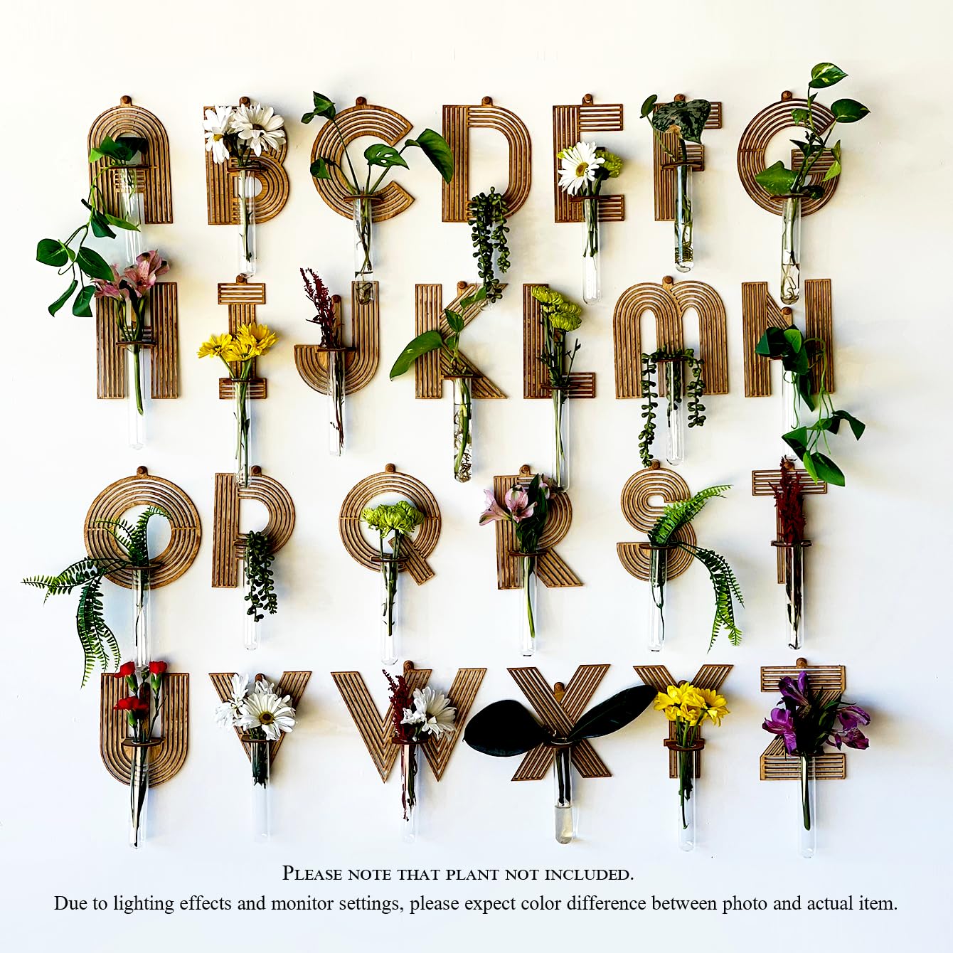 5 Pack Letter Wall Propagation Planters Test Tubes Wall Decor for Hanging Plants Clear Water Plant Vase Brown Wood Upletter Alphabet Functional Art Boho Set Dream