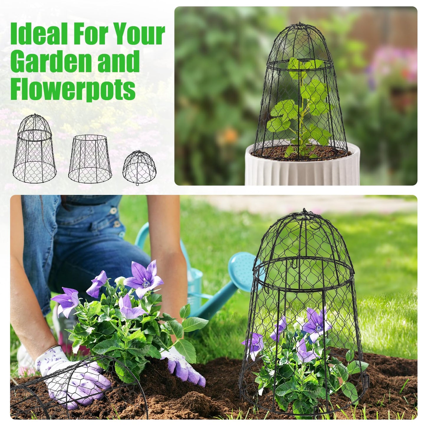 Phoncoo 6 Pack Garden Cloches for Plants, Sturdy Plant Protectors from Animals, Chicken Wire Cage for Garden Cages to Keep Bunnies Chicken Squirrels Birds Animals Out