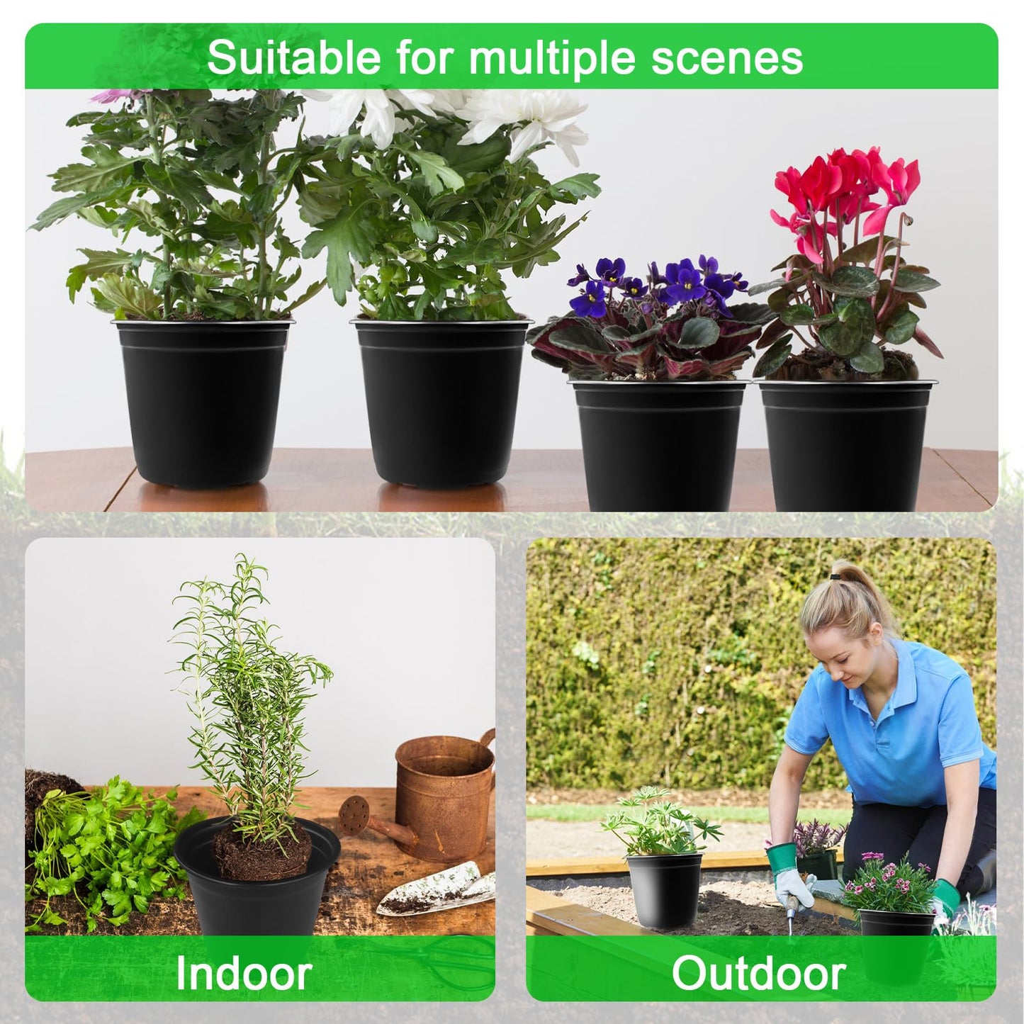 Anyumocz 60Pcs 0.5 Gallon Plant Nursery Pots,Plastic Pots with Drainage Holes,Flower Container Seedling Pot for Planting,Transplanting,Succulents,Cuttings,Garden(Black)
