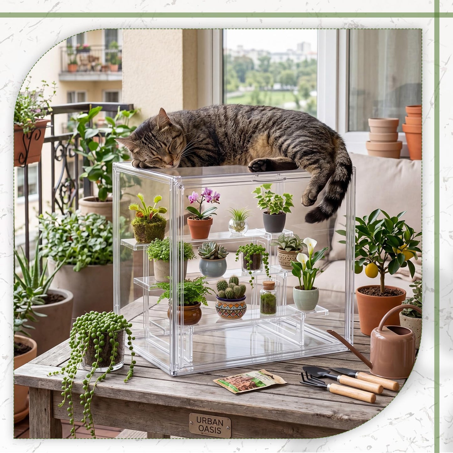 Novabright Mini Greenhouse Indoor, Clear Portable Tabletop Green House with Magnetic Door and 3-Layer Stand for Seed Starting, Plant Grow Warmer and Home Gardening Display, 14.1 x 10.6 x 9 in