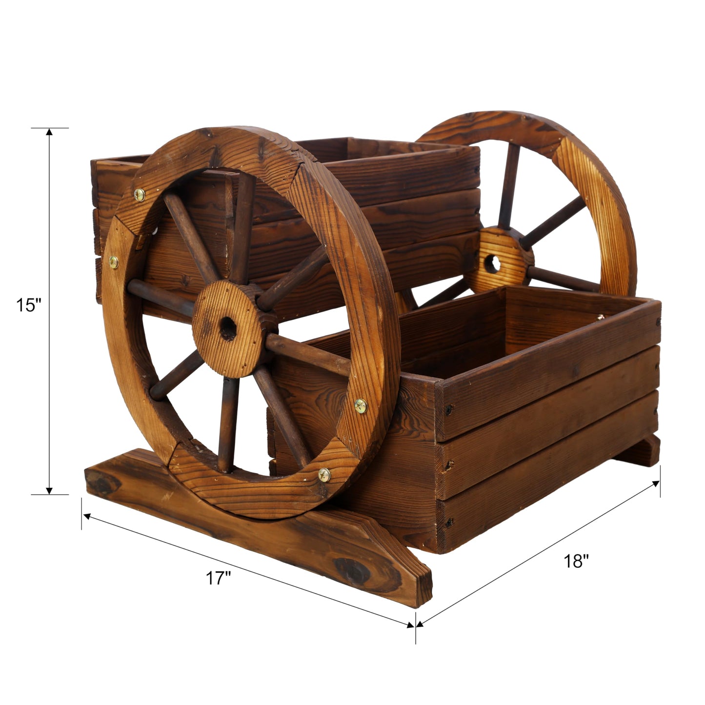 Wooden Wagon Planter Box, Garden Planter with Wheels, Decorative Planter Raised Garden Bed for Flowers Herbs Vegetables, Wooden Flower Cart with Wheels for Indoor Outdoor Home Decor