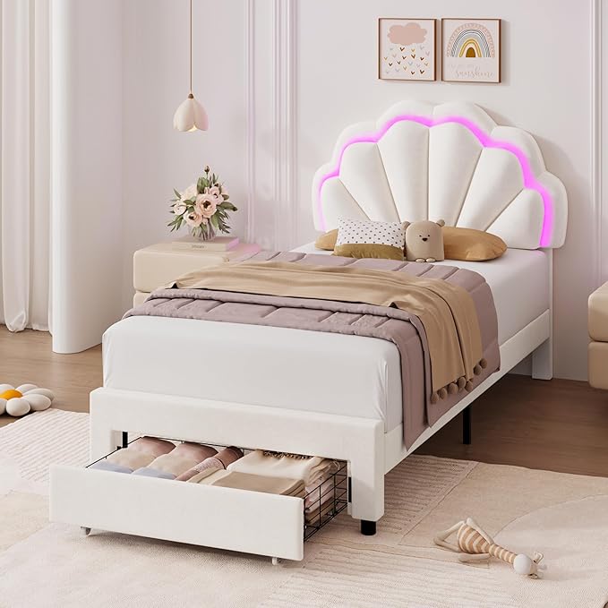 HIFIT Twin Upholstered Smart LED Bed Frame