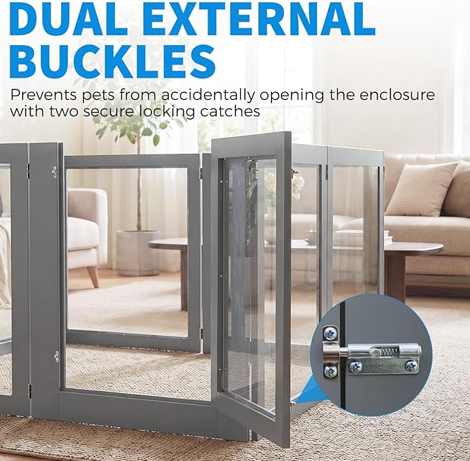 Heavy Duty Clear Acrylic Dog Playpen for Small/Medium Pets ā 32" High Clear Pet Pen with Sturdy Metal Frame, Walk-in Kennel, Expandable Indoor & Outdoor Pet Play Yard (Grey, 2 Panel)