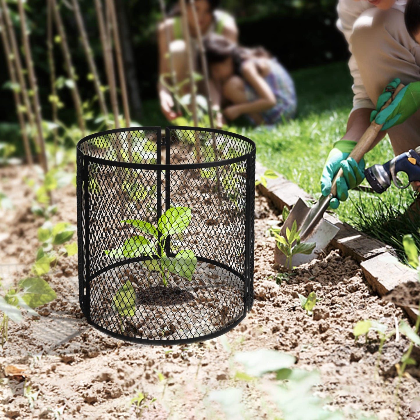 4 Pack Metal Plant Cage Protectors from Animals-11.8 x 11.8 Inch Garden Plant Protector - Sturdy Bunny Barricades Chicken Wire Cloche Plant Protectors for Keeping Bunny Animals Out