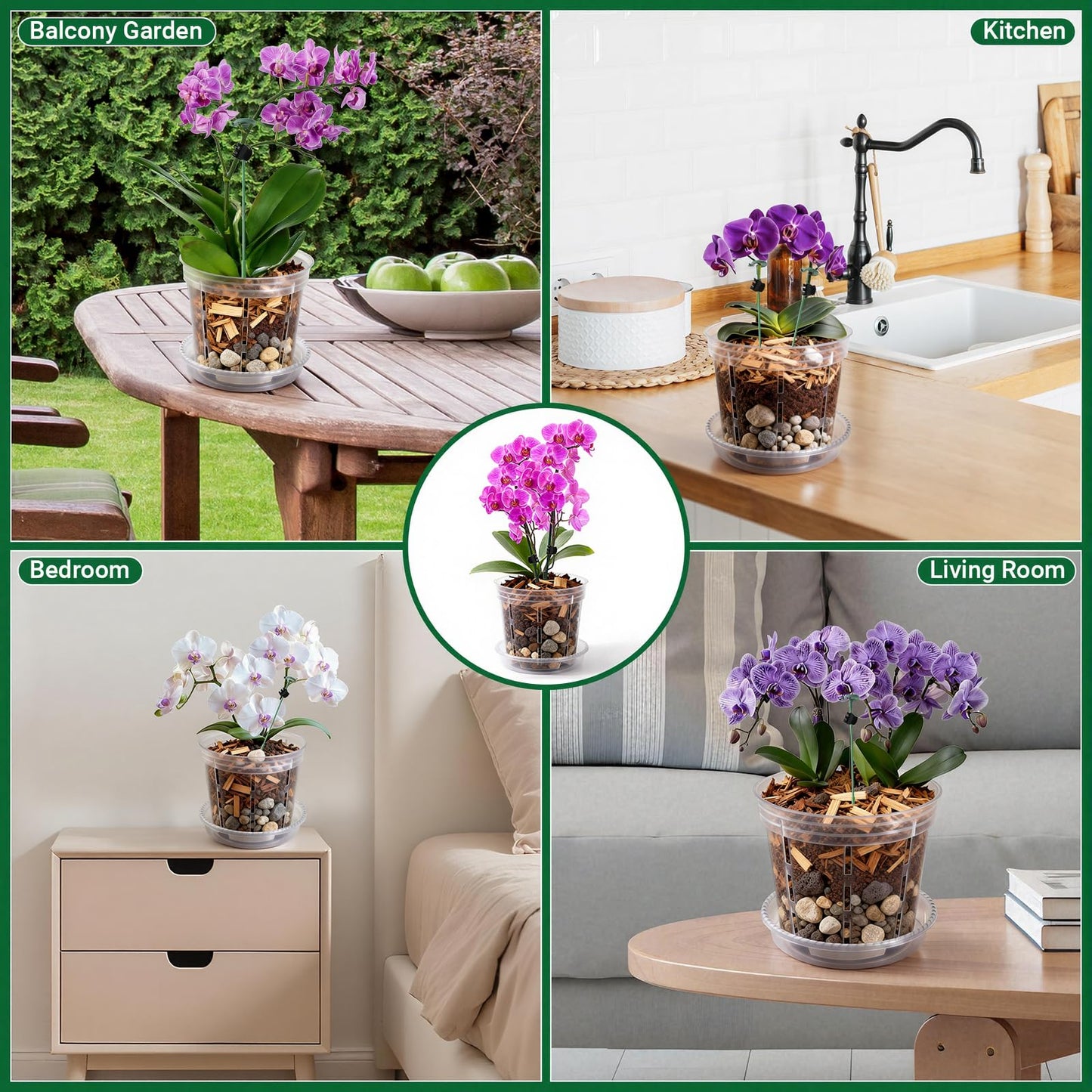 FDKYOEK 12 Pack Orchid Pots, 4/5/6 Inch Plastic Orchid Pots with Holes and Saucers, Clear Orchid Pot with Plant Stakes and Clips, Small Breathable Orchid Planter Nursery Pot for Repotting