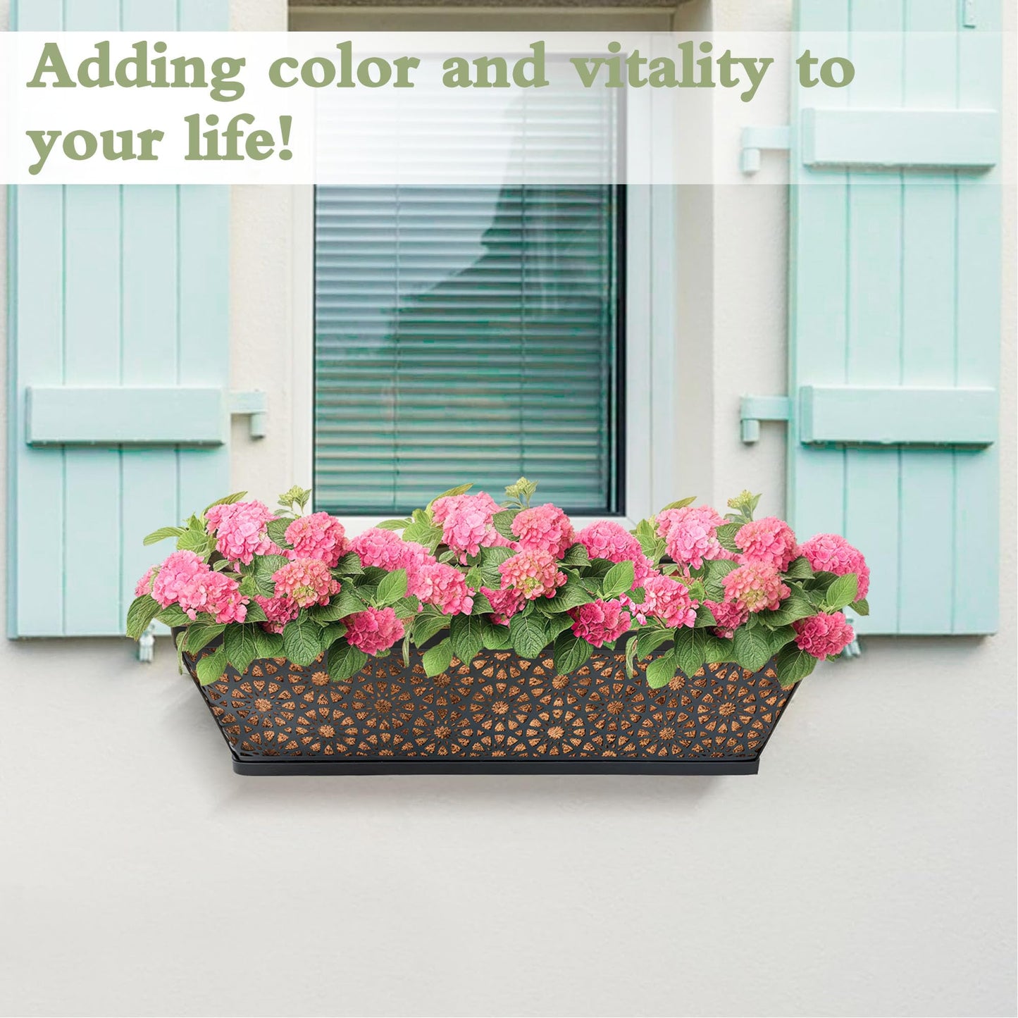 ZVOWOS Black Metal Railing Planter Window Box (4 Pack, 30 Inch) Horse Trough Planter with Coco Fiber Liner Deck Balcony Rail Planter for Porch Fence Patio Outdoor Garden Décor