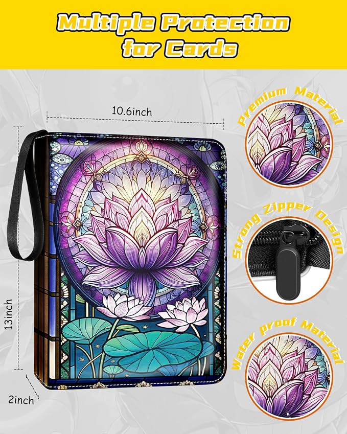 for 9 Pocket Card Binder for MTG, TCG, Game Cards Holds 900 Cards - Large Capacity Trading Card Collection Album Folder with Zipper for Men Boys Teens Flower Design for Sports Card