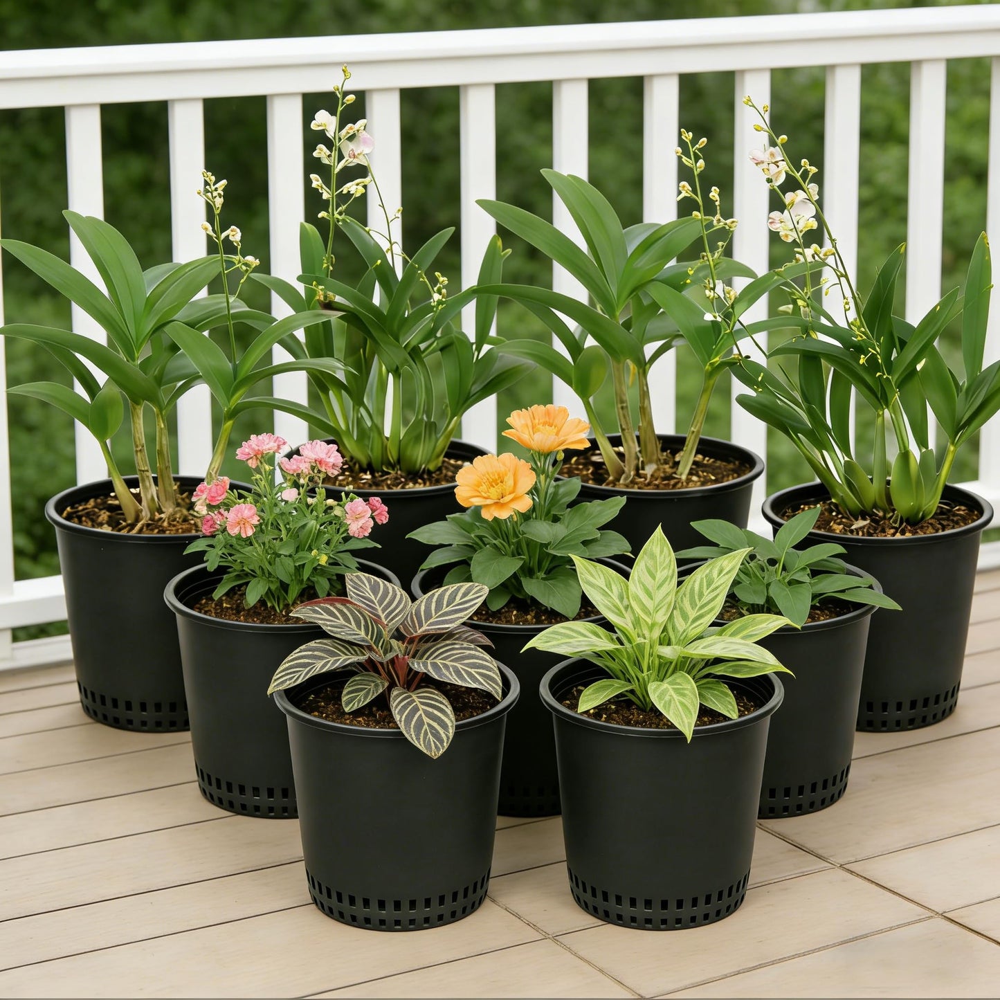 Gyfofix 1 Gallon Black Nursery Pots, 3 Pack 7 Inch Plastic Tidal Planter, Heavy Duty Breathable Mesh Plant Pots with Drainage Holes, Durable Net Cups for Indoor and Outdoor Gardening