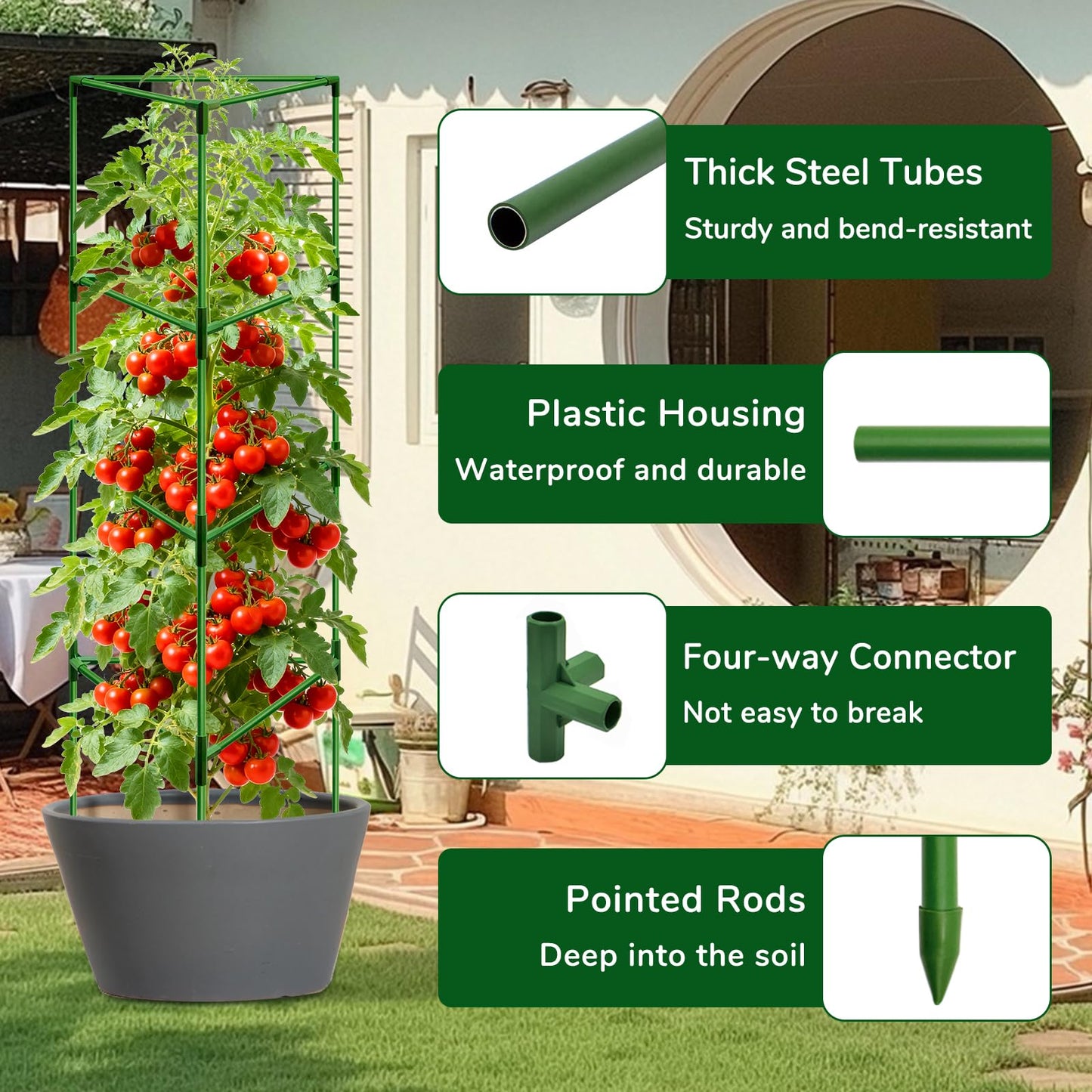 ZeeDix 65 Inch Tall Tomato Cages for Garden, 2 Pack Heavy Duty Large Plant Support Stakes for Heavy Climbing Vegetables, Adjustable Tomato Trellis for Pots & Outdoor Raised Garden Beds