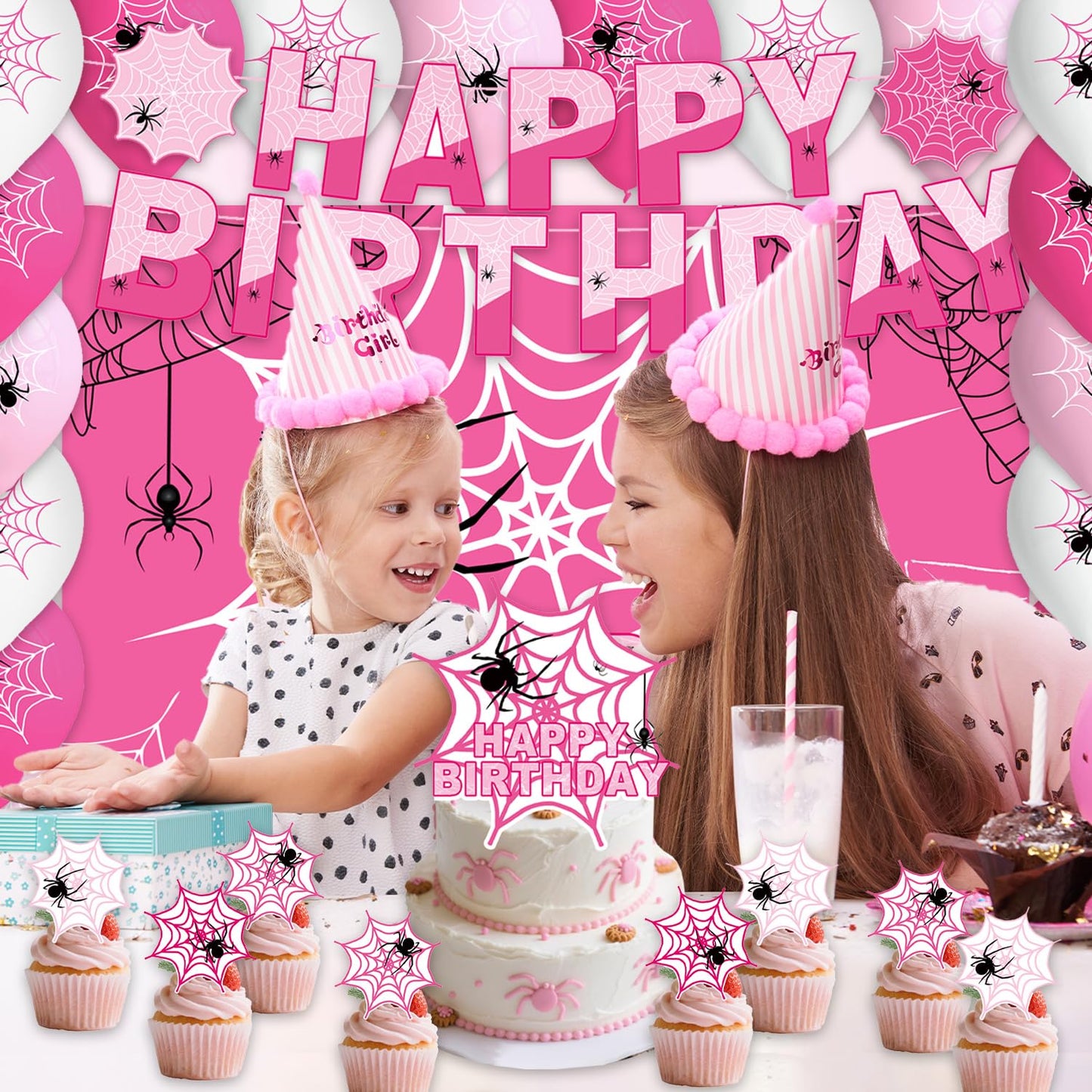 42Pack Spider Theme Party decoration pack include Banner,Cake Toppers,Balloons,Blackdrop for Spider Theme Birthdday Party Decoration