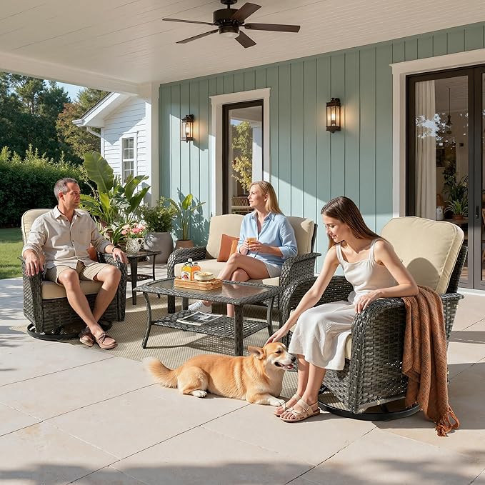 5 Pieces Wicker Patio Furniture Set, High Back Swivel Rocker Chairs Outdoor