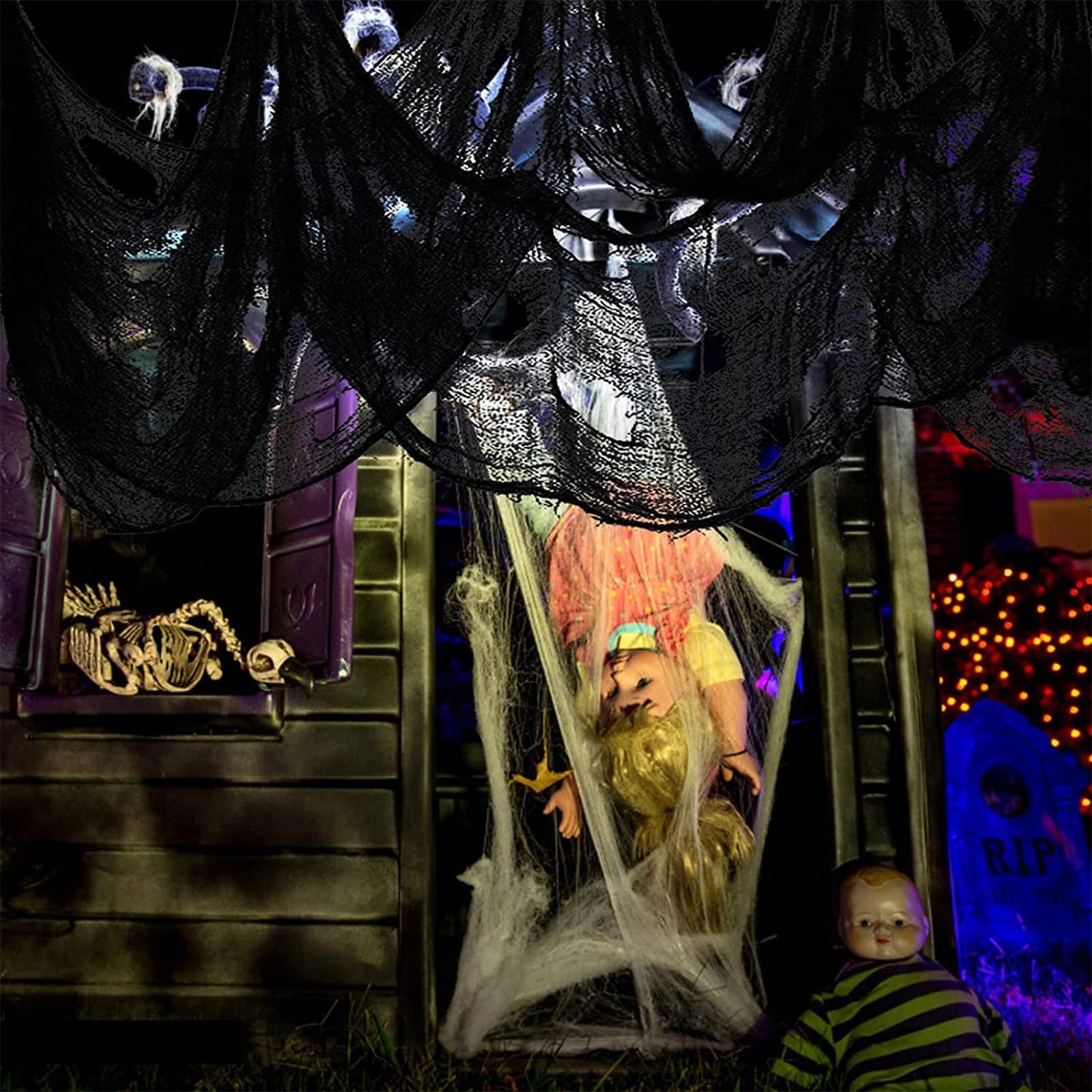 Kijamilee 4 Pack Halloween Creepy Cloths, Scary Spooky Cloth Creepy Gauze, 30 x 72inch Freaky Loose Weave Creepy Cloth, Decorations for Haunted Houses Props Halloween Wall Outdoor Indoor Decor (Black)