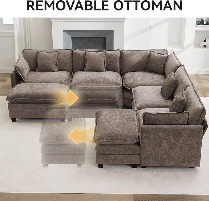 113'' V Shaped Cloud Sectional Sofa, Oversized Deep Seat Couches