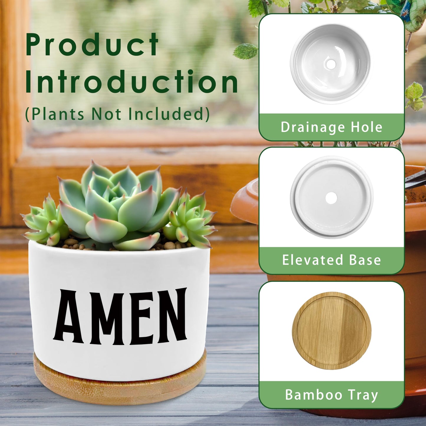 ROXMART Amen Christian Plant Pots, Christian Religious Gifts for Women Men Succulent Planters, Faith Based Prayer Gifts Ceramic Plant Flower Pots for Home Office Desk Table Shelf(No Plants)