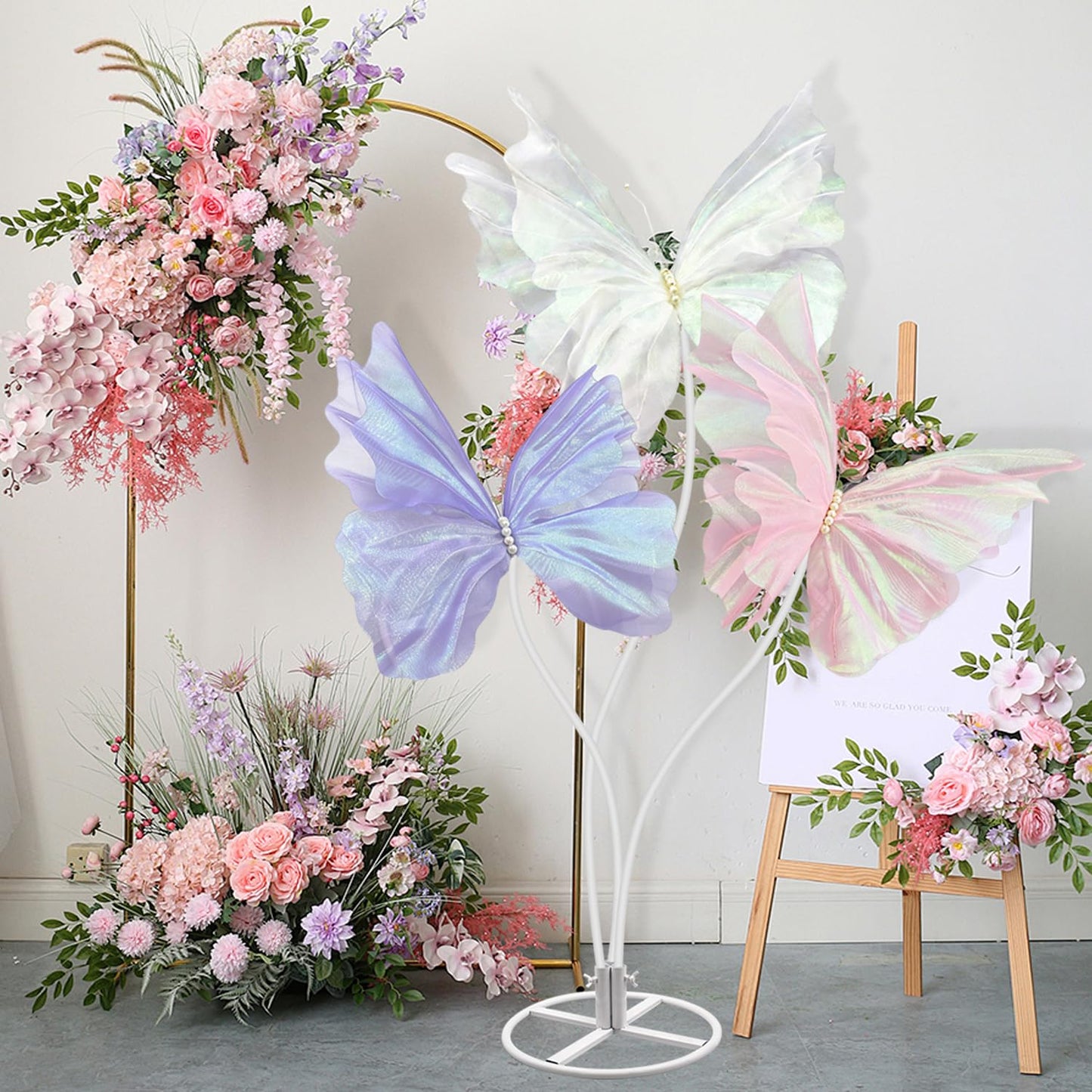X-Kingsun Large Silk Butterfly Decorations 5.5ft Giant Butterfly with Stand Base Mariposas Grandes para Decoraction Artificial Gauze Butterfly for Outdoor Wedding Party Garden Backdrop Decor