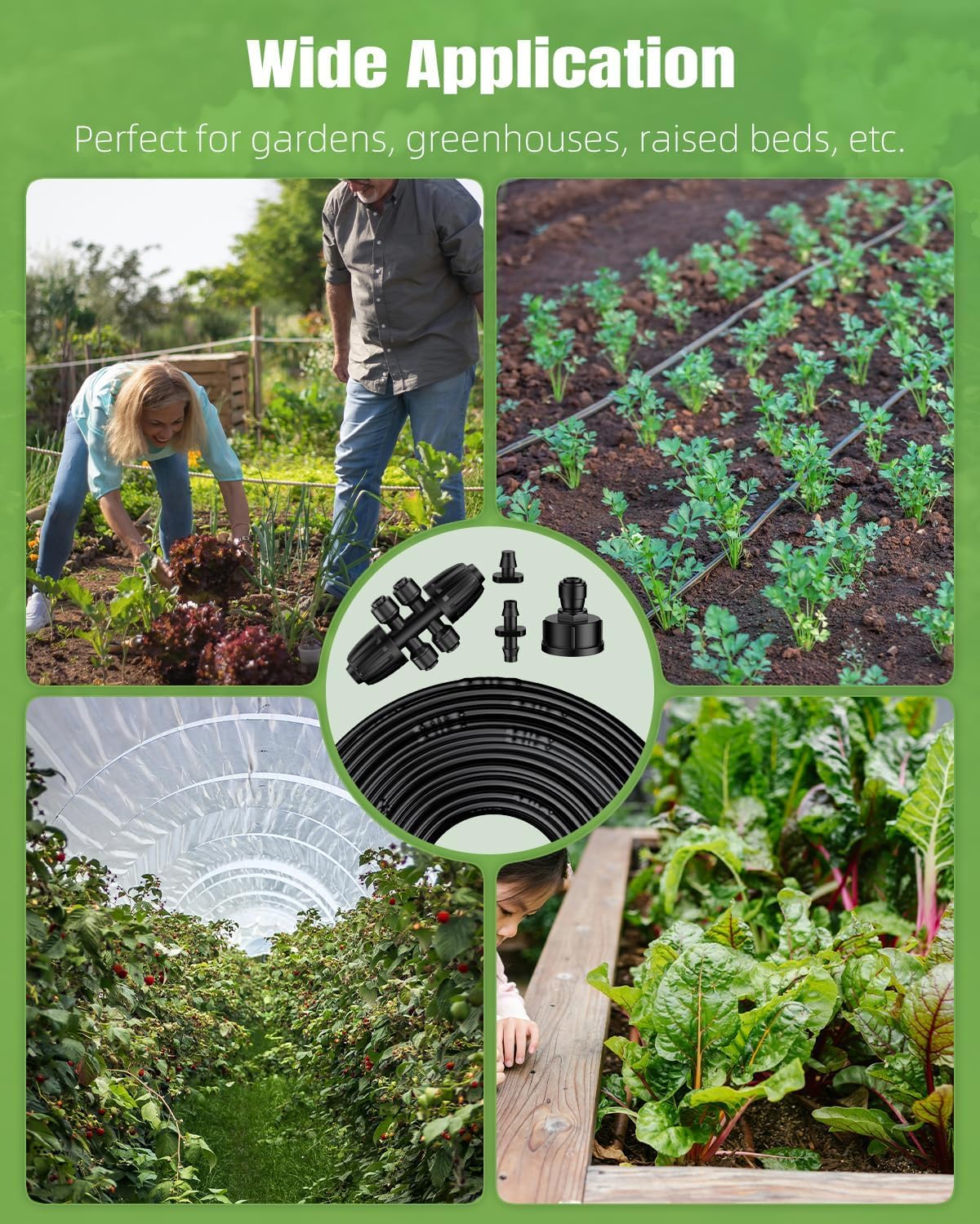 Pawfly 100 ft 1/4 Drip Irrigation Tubing, 1/4" Emitter Tubing with 6" Spacing, Polyethylene Drip Line with 12 Parts, Black Distribution Tubing for Drip Irrigation System, Drip Irrigation Hose Roll