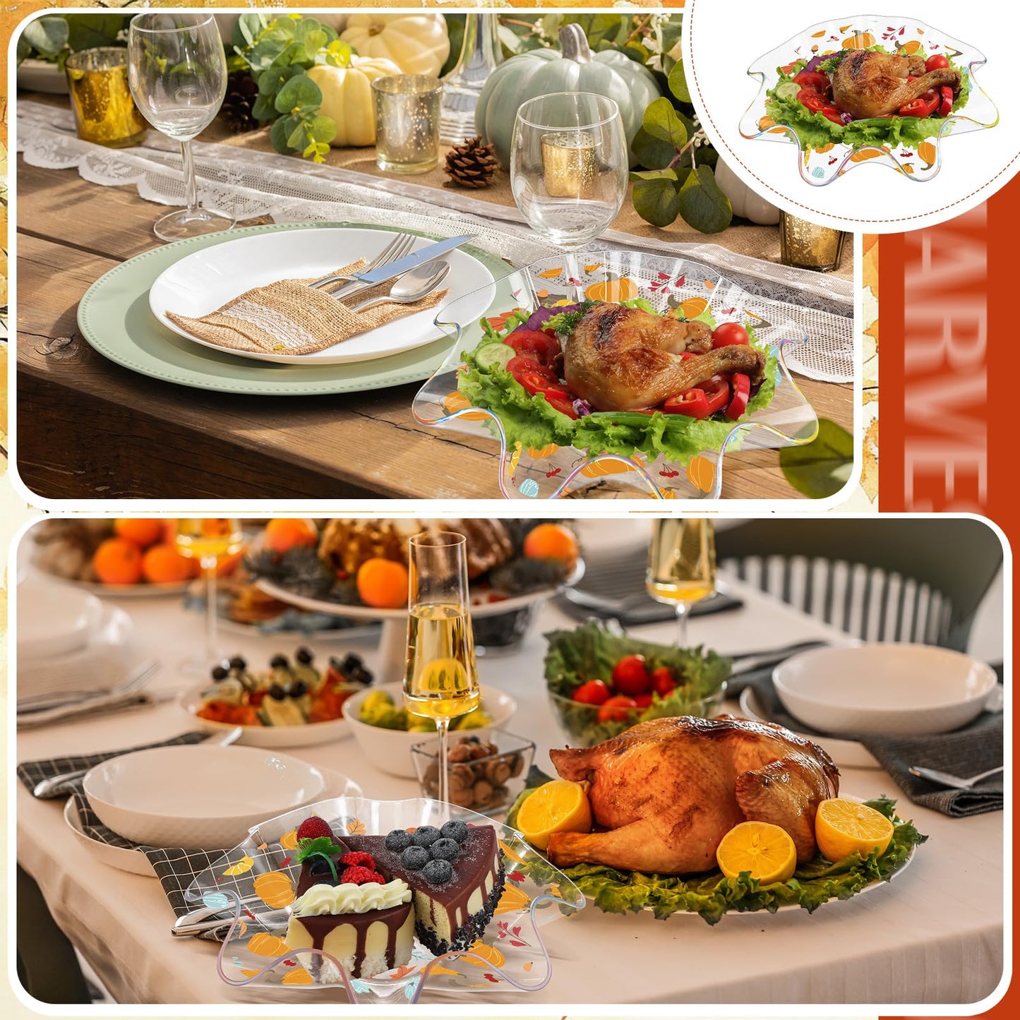 Tioncy 4 Pcs Thanksgiving Plastic Bowls 8 Inch Fall Pumpkin and Autumn Maple Leaves Candy Bowl Reusable Serving Dish for Snack Fruit Holiday Tableware for Thanksgiving Fall Harvest Parties