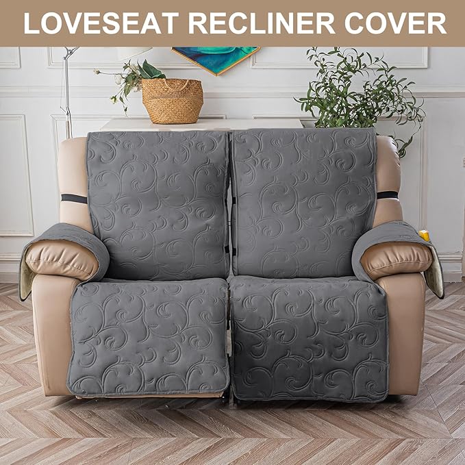 100% Waterproof Loveseat Recliner Cover, 4-Piece Split Reclining Couch Covers