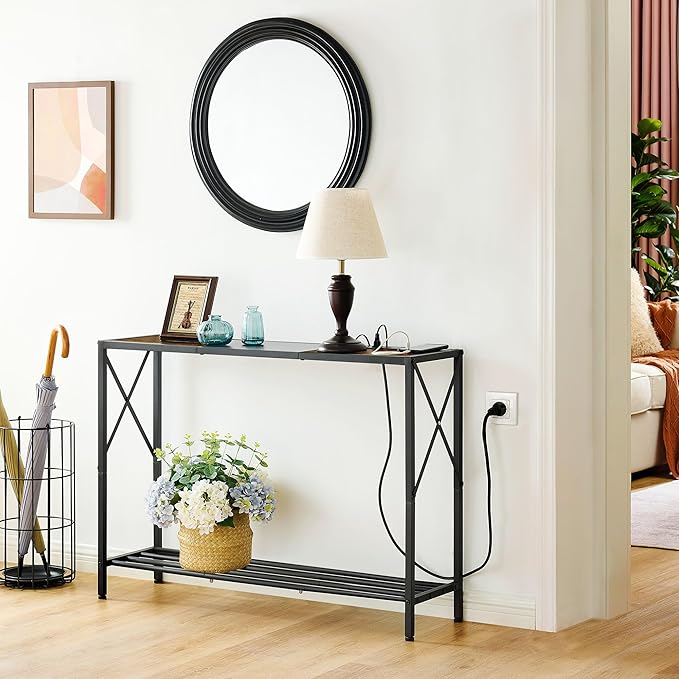 Tajsoon Console Table with Charging Station, 41.8" Entryway Table with Shelves