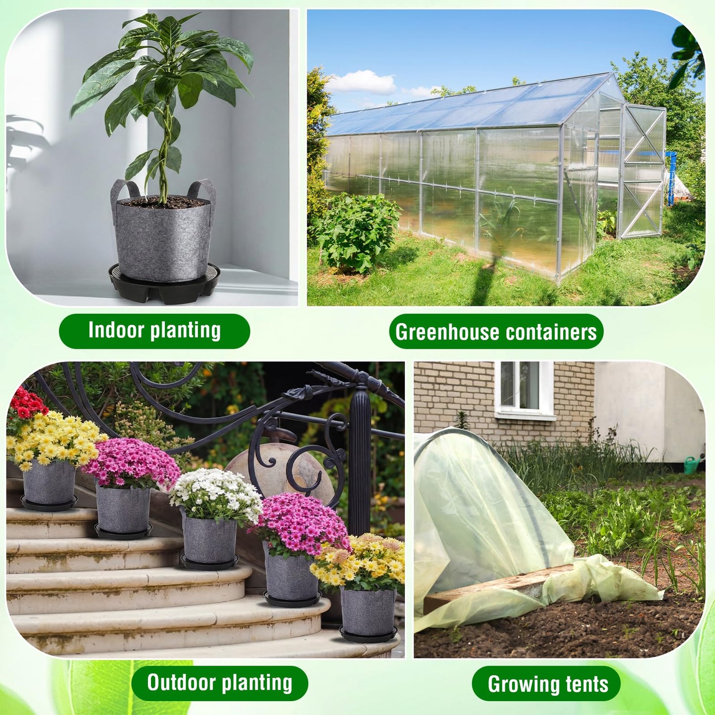 Jingmore 6 Set Self Watering Fabric Pot Base 3 Gallon Plant Nonwoven Grow Bags Automatic Watering System Plant Saucer Elevated Flower Trays with Handles for Fruits Vegetables Flowers Grow(Grey)