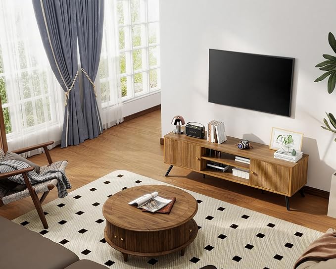COMHOMA TV Stand for Living Room, Mid Century Modern Entertainment Center for