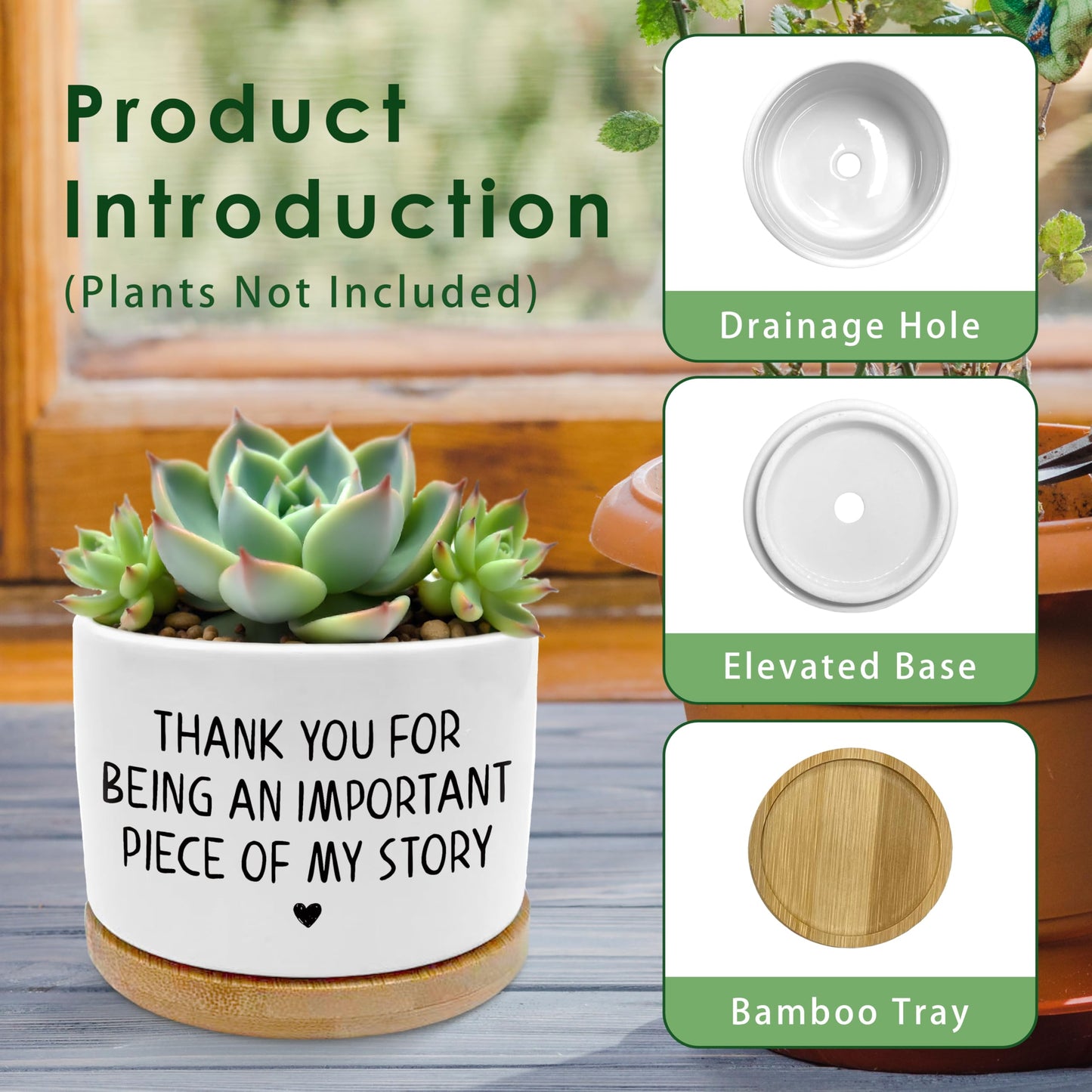 ROXMART Thank You Gifts Plant Pots, Appreciation Gifts for Women Succulent Planters, Thank You for Being Piece of My Story Ceramic Plant Flower Pots for Home Office Desk Table Shelf(No Plants)