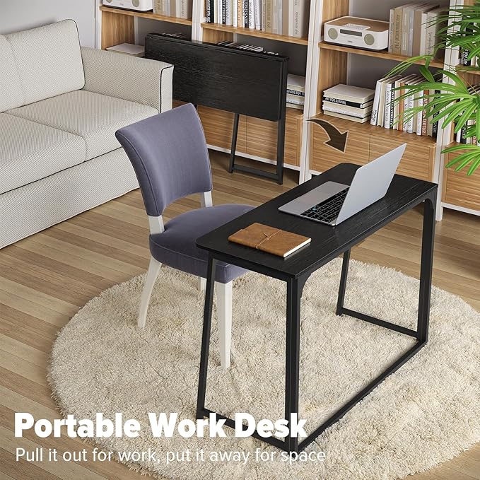 WOHOMO Folding Desk, 39.4" Narrow Writing Foldable Desk, Space-Saving Laptop
