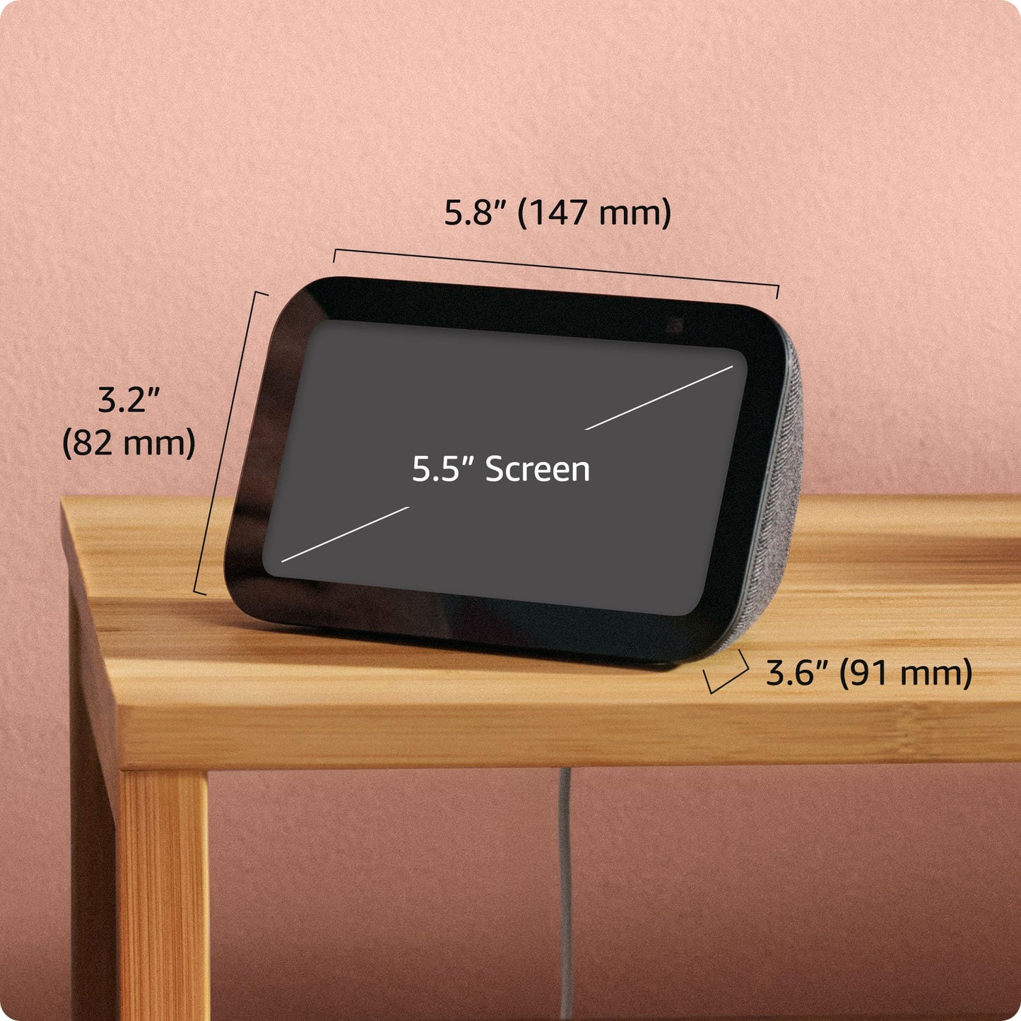 Amazon Echo Show 5 (newest model), Smart display with 2x the bass and clearer sound, Charcoal