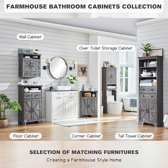 ACCOHOHO Over The Toilet Storage Cabinet, Farmhouse Bathroom Cabinet