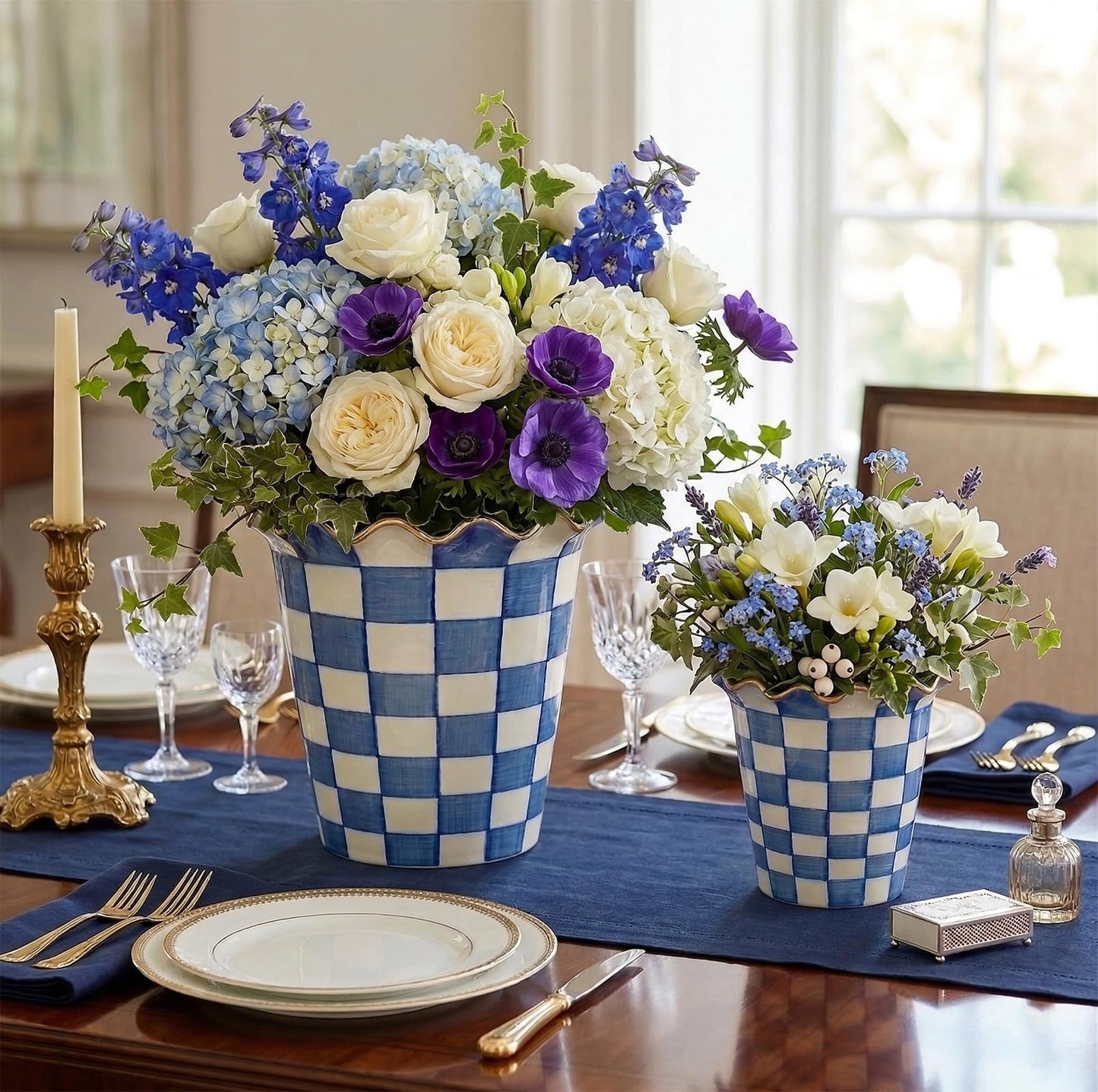 Briful Ceramic Planter with Drainage Hole, 5.9in Blue and White Checkered Flower Pot for Indoor Plants, Modern Decorative Plant Pot for Succulents, Orchids & Herbs, Home Office Decor